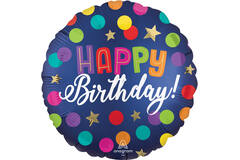 Foil Balloon - "HAPPY Birthday" - Confetti - Blue Satin - 45 cm